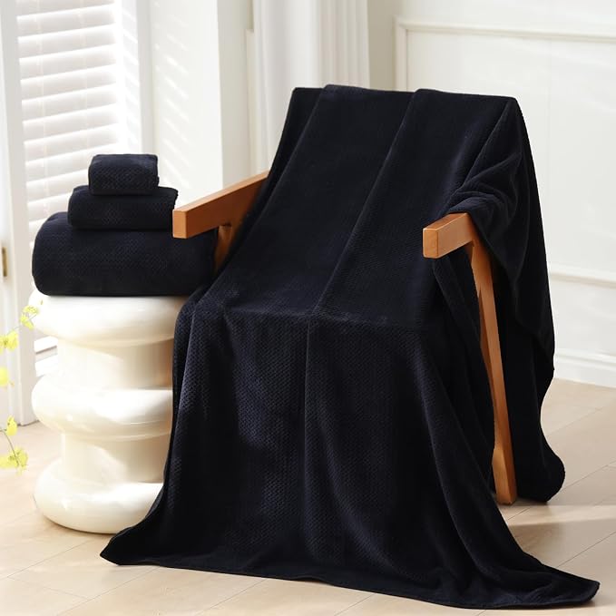 30x60 Inches Extra Large Bath Towels Set Super Soft Absorbent Luxury Microfiber Towels for Bathroom (Black, 6PCS)