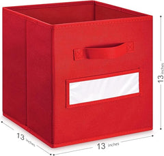 13x13x13 storage cube bins(Set of 10) Fabric storage cubes with 10 Labels Window Cards & a Pen, storage cubes 13x13, Collapsible 13 inch cube storage bins, Cubby Organizer Boxes, Red