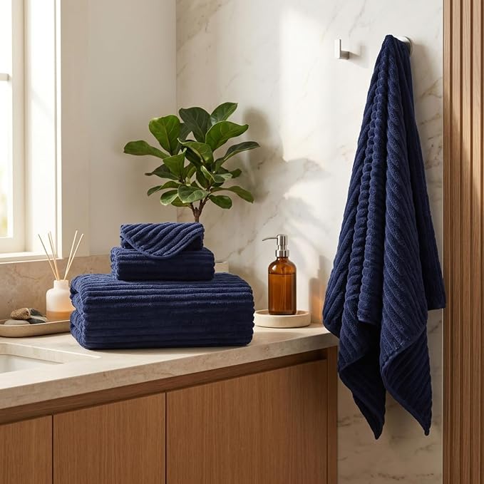 3 Pack Bath Towel Set, 40"x80" Oversized Bath Sheet,Navy Blue | Ultra Soft Microfiber, Lint Free, Quick Dry, Highly Absorbent, Full Body Coverage, 1 Bath Sheet, 1 Hand Towel, 1 Washcloth