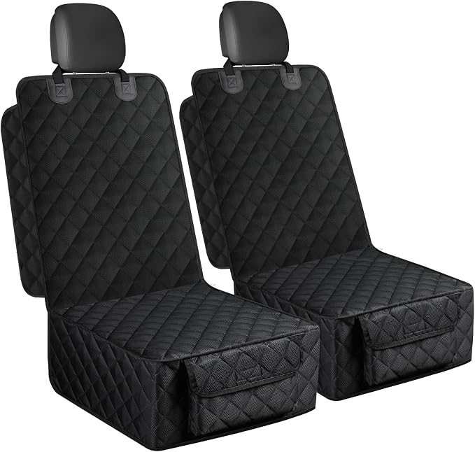 2 Pack Dog Car Seat Cover for Front Seat, Pet Car Seat Protector | Waterproof Scratchproof Non-Slip Captain Chair Cover, Full Protection with Side Flaps, Large Pocket, Fits Cars/Trucks/SUVs