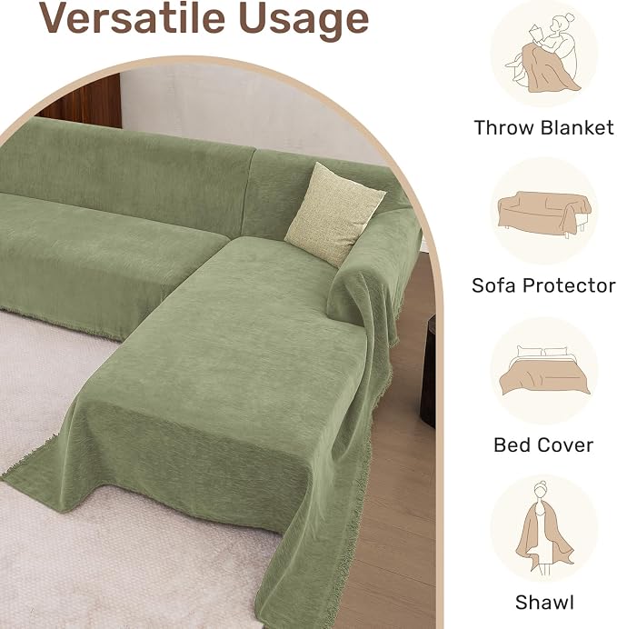 2 Pieces Sectional Couch Covers L Shaped Cover XXL Light Sage | Thick Washable Fabric for L Shaped Sectional Sofa, Anti-Pet Hair, Stain & Wear Resistant, Easy Care & Installation