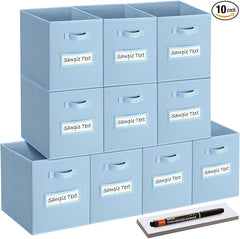 11x11 storage cube bins (Set of 10) Foldable Fabric storage cubes with 10 Labels Window Cards & a Pen,11 inch cube storage bin,Closet Organizers for Shelves,Cubby Organizer Boxes,Pastel Blue