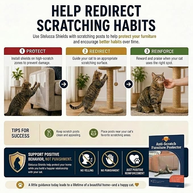 10 Pack XL Anti Cat Scratch Furniture Protector - Couch Protector from Cat Claws w/Twist Pins - Heavy Duty, Strong, Clear, Easy-to-Apply Scratching Deterrent and Shield for Sofa