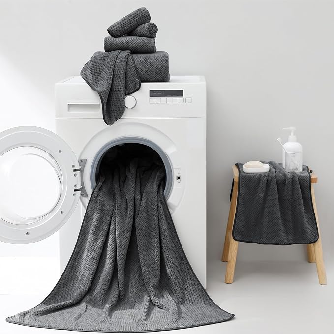 18 Piece Microfiber Bath Towels Set - 6 Bath Sheets,6 Hand Towels And 6 Washcloths,Soft Family Towels,Highly Absorbent Bathroom Towel,Quick Dry Shower Towel Luxury Towels For Hotel Spa Dorm-Dark Gray