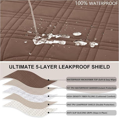 100% Waterproof Couch Cover for Dogs, Anti-Slip Washable Sofa Cover with Elastic Straps & Side Pockets, Durable Furniture Protector for Kids, Pets & Dogs (Armchair 23", Darkbrown)