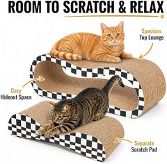 2 in 1 Large Cardboard Cat Scratcher Lounger, Cat Scratching Board for Indoor Cats, 100% Recyclable & Reversible Horizontal Scratching Pads Prevents Furniture Damage, Checkerboard