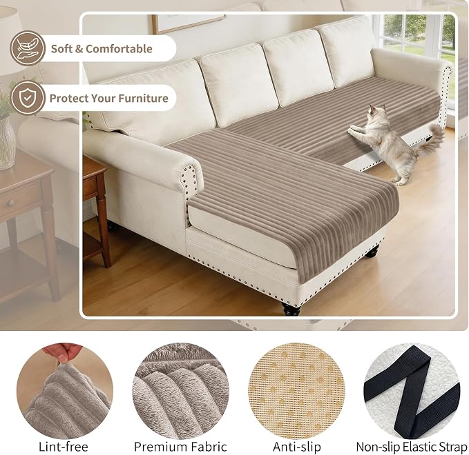 100% Waterproof Couch Covers for Sectional Sofa, Washable Couch Cover, L Shaped Couch Cover for Dogs, Non Slip 2 Pieces Sofa Cover Pet Friendly, 35"x63"+35"x70.9"- Khaki