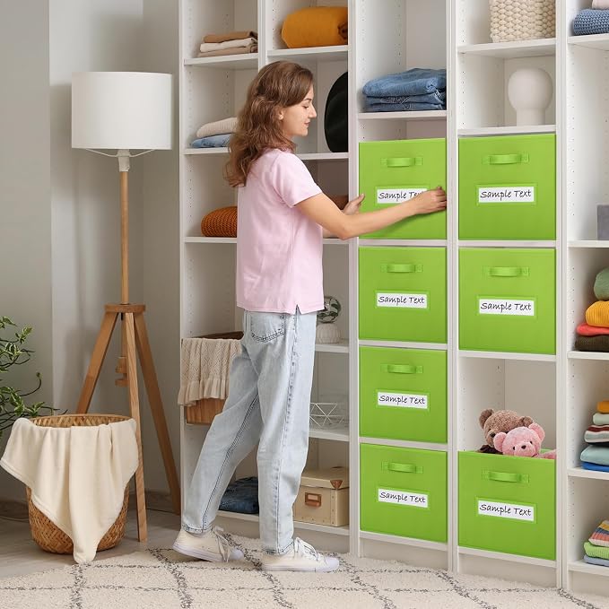 13x13 storage cube bins (Set of 10) Foldable Fabric storage cubes with 10 Labels Window Cards & a Pen,13 inch cube storage bins,Closet Organizers for Shelves,Cubby Organizer Boxes,lime green