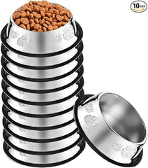 10 Pcs Stainless Steel Dog Bowl Pet Feeding Bowl with Rubber Base Non-Slip Pet Dishes Metal Dog Bowls Pet Food and Water Bowls for Small Medium Animals Kitten Rabbit (7 oz)