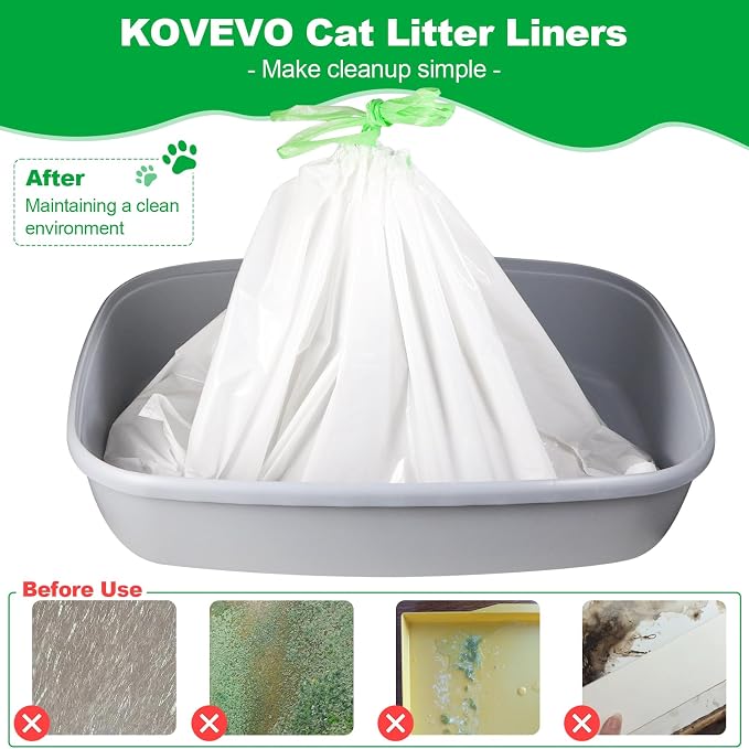 100 PCS Jumbo Cat Litter Box Liners for Large Litter Tray, 36"x19" | 3MIL Extra Thick, Heavy Duty, Tear & Leak Resistant, Drawstring Close