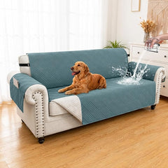 100% Waterproof Couch Cover for Dogs, Washable Anti-Slip Sofa Cover with Elastic Straps & Side Pockets, Quilted Furniture Protector for Kids & Pets (Oversize Sofa 78", Grayishblue)