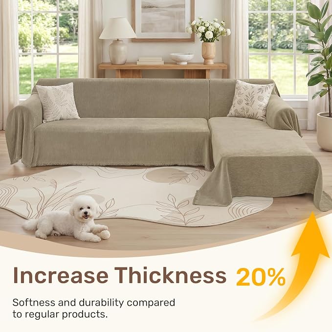 2 Pieces Sectional Couch Covers L Shaped Cover XXL Quicksand | Thick Washable Fabric for L Shaped Sectional Sofa, Anti-Pet Hair, Stain & Wear Resistant, Easy Care & Installation