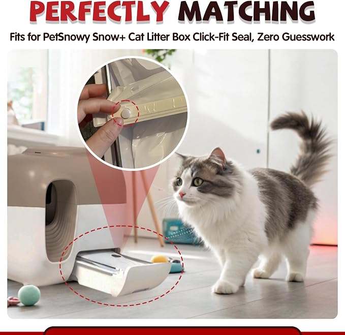 200 Pcs Self-Sealing Drawer Cat Litter Bags for Pet Snowy + Cat Litter Box | Pre-Punched Holes Anti-Shifting, Thickened & Wear-Resistant, Leakproof Secure Liner, Lock Litter Odor, Quick Install