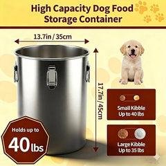 304 Stainless Steel Dog Food Storage Container, 35LB/40LB Airtight Pet Food Container with Locking Lid & Silicone Seal, Large Metal Food Storage Bin for Dry Dog/Cat Food, Rice, Flour (35 LBS)