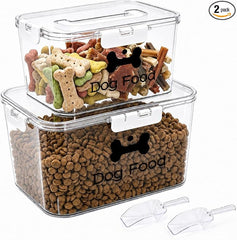 2-Piece Dog Food Container with Handle, Combined 15 Lbs Airtight Pet Food Treat Bin for Dogs Cats, Large Capacity Kibble Container for Kitchen Counter,Stackable and Keep Food Fresh