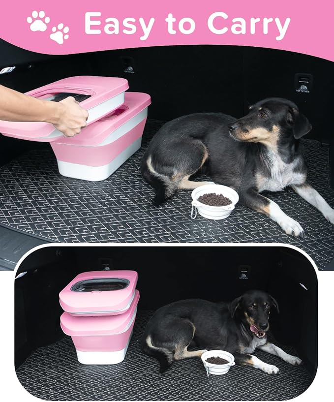 10-13 Lbs Airtight Dog Food Storage Container,Collapsible Pet Food Storage | Dog Food Container with Double Airtight Seal,Cat Food Container Dry Food Fresh,Space Saving,Pest/Mouse-proof,Scoop,Pink