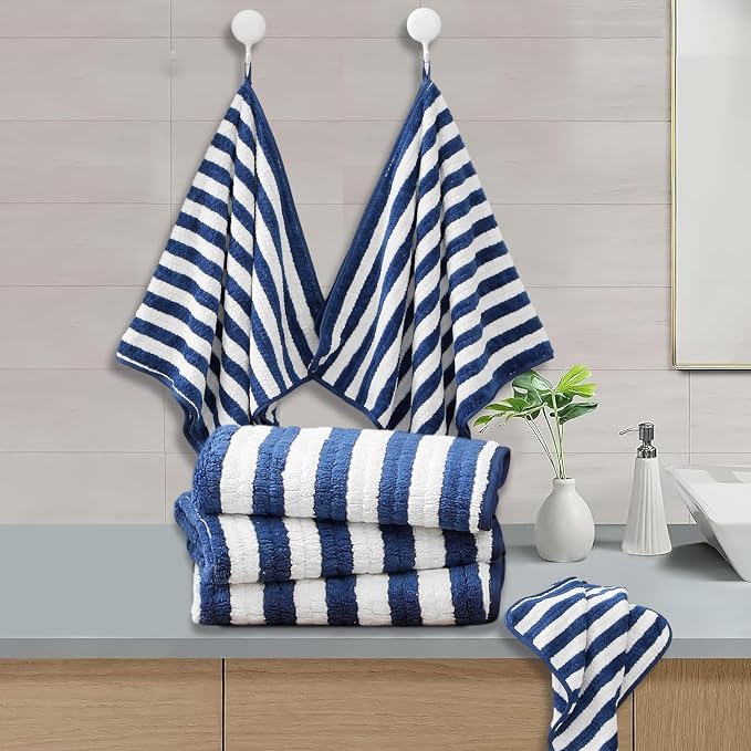 18-Piece Microfiber Bath Towels Set - 6 Bath Sheet, 6 Hand Towels, 6 Washcloths, Soft, Highly Absorbent Bathroom Towel, Quick Dry & Less Lint Shower towel for Bathroom, Hotel, Spa, Dorm-Blueberry