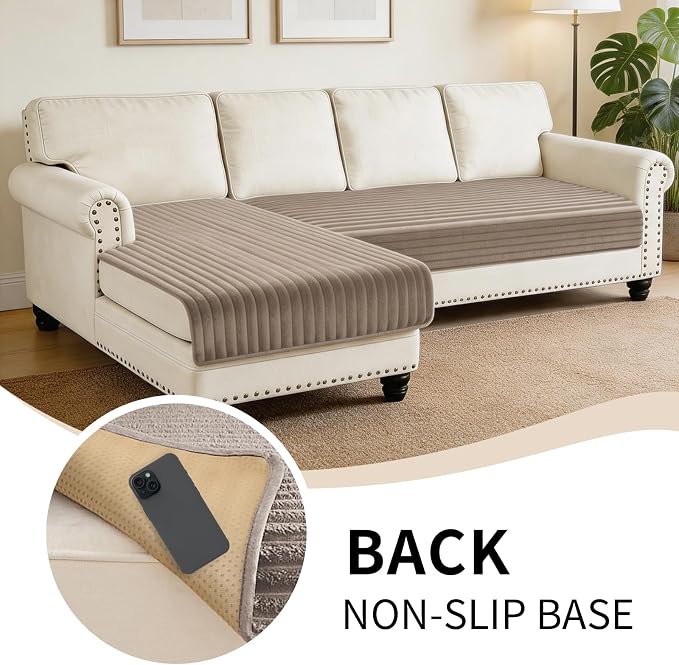 100% Waterproof Couch Covers for Sectional Sofa, Washable Couch Cover, L Shaped Couch Cover for Dogs, Non Slip 2 Pieces Sofa Cover Pet Friendly, 35"x63"+35"x70.9"- Khaki