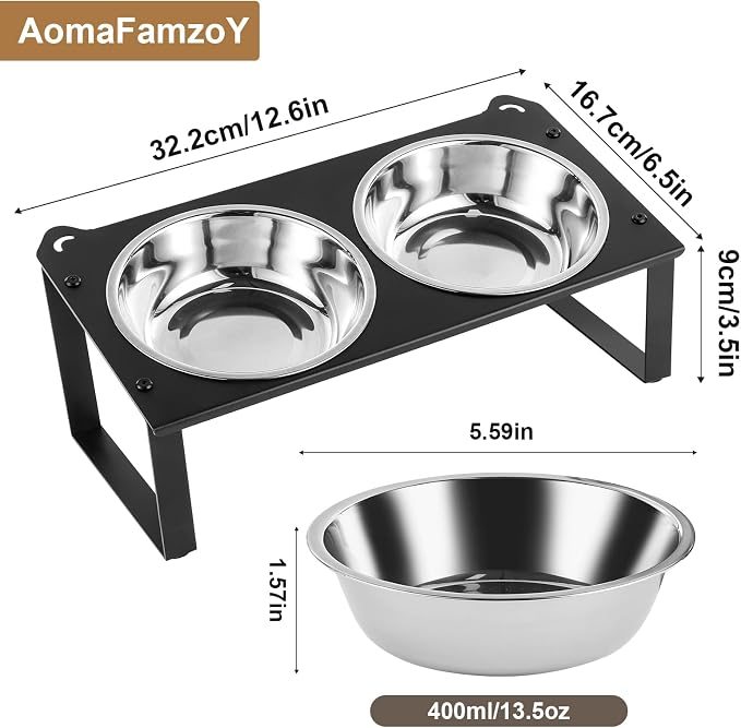 1 Set Elevated Cat Food Water Bowls, 4 Replacement Stainless Steel Bowls for Indoor Pet with Cute Metal Stand, 10° Tilted Anti-Vomiting Raised Wide Shallow Cat Dishes Whisker Friendly for Kitten,Puppy