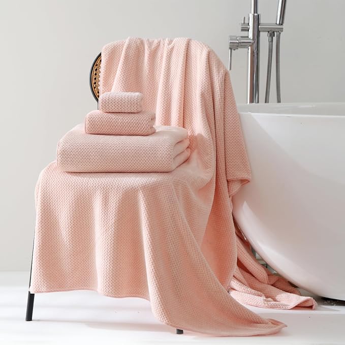 30x60 Inches Extra Large Bath Towels Set Super Soft Absorbent Luxury Microfiber Towels for Bathroom (Pink, 6PCS)
