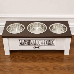 3 Bowl Dog Feeding Station, Personalized Triple Bowl Food Stand Medium Dogs | Farmhouse Style, Elevated Wood Stand, Storage Container, Stainless Steel Bowls, Raised Anti-Slip Feeder, Made in USA