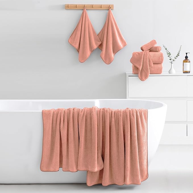 18 Piece Microfiber Bath Towels Set - 6 Bath Sheets,6 Hand Towels And 6 Washcloths,Soft Family Towels,Highly Absorbent Bathroom Towel,Quick Dry Shower Towel Luxury Towels For Hotel Spa Dorm-Orange