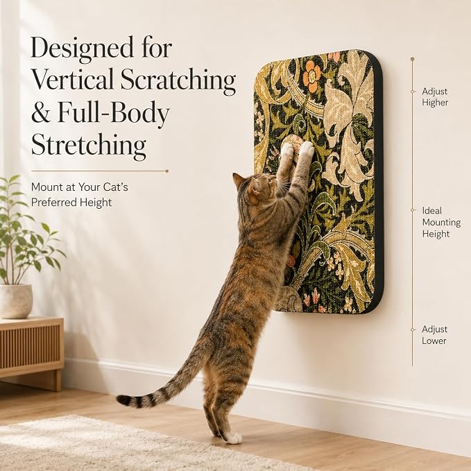 2 Pack Cat Wall Scratcher, Art Cat Scratching Board for Cats | Wall Mounted Cat Scratch Pad, Water-Based Ink, Hook&Loop Strips, Floor or Wall Use, 16.7x11x1 Inch, William Flower