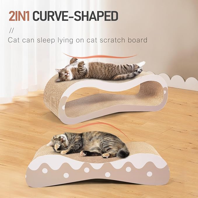 2 in 1 Cat Scratcher for Indoor Cats, Large Cardboard Cat Scratcher Lounger, 100% Recyclable&Reversible Horizontal Scratching Pads Prevents Furniture Damage,Wave