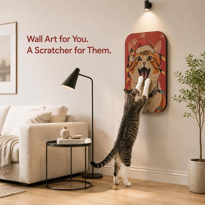 2 Pack Cat Wall Scratcher, Art Cat Scratching Board for Cats | Wall Mounted Cat Scratch Pad, Water-Based Ink, Hook&Loop Strips, Floor or Wall Use, 16.7x11x1 Inch, Storybook Cat