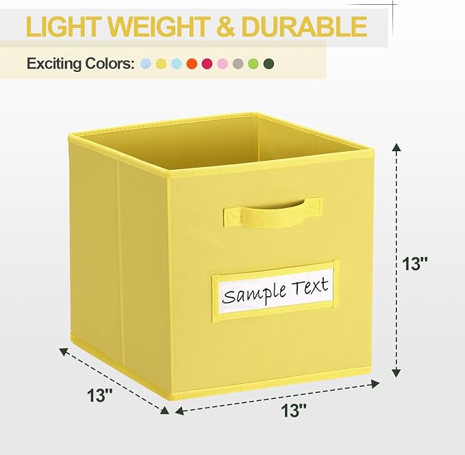 13x13 storage cube bins (Set of 10) Foldable Fabric storage cubes with 10 Labels Window Cards & a Pen,13 inch cube storage bins,Closet Organizers for Shelves,Cubby Organizer Boxes,Dark Yellow