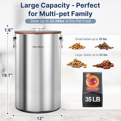 2 Pack 35 lb Stainless Steel Dog Food Storage Container Set with Wooden Lid | Metal Dog Food Storage Container for Dogs & Cats, Airtight Dog Food Container to Keep Food Fresh, Easy to Clean Dog Dood Bin