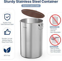 2 Pack 35 lb Stainless Steel Dog Food Storage Container Set with Wooden Lid | Metal Dog Food Storage Container for Dogs & Cats, Airtight Dog Food Container to Keep Food Fresh, Easy to Clean Dog Dood Bin
