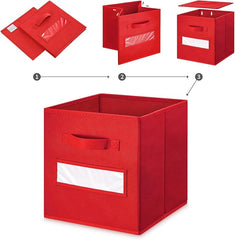 13x13x13 storage cube bins(Set of 10) Fabric storage cubes with 10 Labels Window Cards & a Pen, storage cubes 13x13, Collapsible 13 inch cube storage bins, Cubby Organizer Boxes, Red