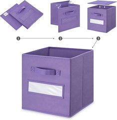 11 Inch Storage Cube,Storage bin,cube storage (Set of 10) Foldable Fabric Cube Storage Bins with 10 Labels Window Cards & a Pen,Baskets Containers for Shelves,Closet Organizers Box,Purple