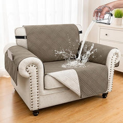 100% Waterproof Couch Cover for Dogs, Anti-Slip Washable Sofa Cover with Elastic Straps & Side Pockets, Durable Furniture Protector for Kids, Pets & Dogs (Armchair 23", Camel)