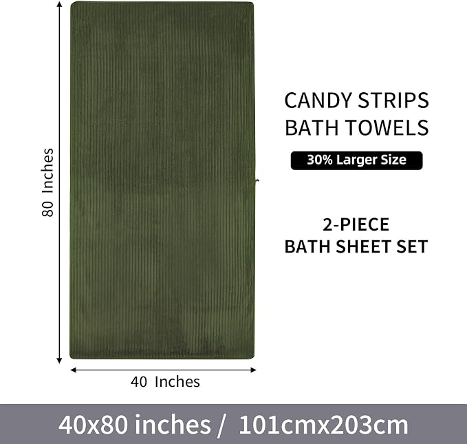 2 Piece Bath Sheets, 40"x80" Bath Towels, Olive Green | Extra-large size, Quick dry, Highly Absorbent, Lint Free .shower towels for bathroom gym spa .Big and Tall users