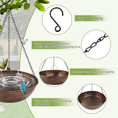 13" Metal Hanging Bird Bath with Chains and Hook | 3" Deep Bowl, 1.4Gal Capacity, 3 Chain Support, Easy Cleaning, Rust Resistant, Birdbath or Bird Feeder Garden Decor