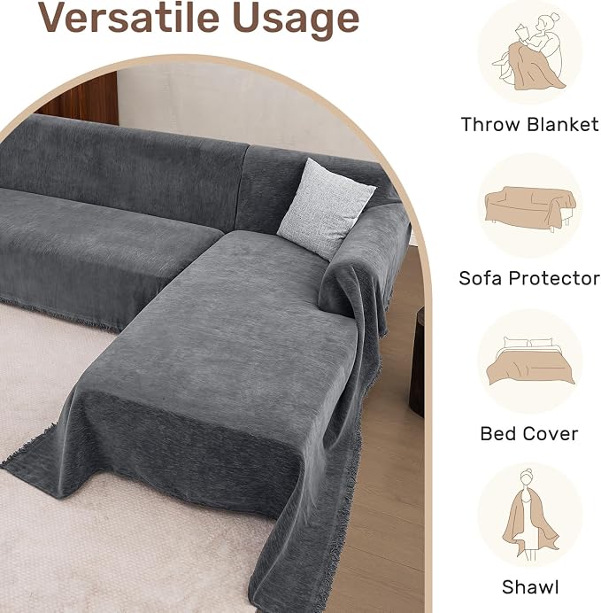 2 Pieces Sectional Couch Covers L Shaped Cover XL Dark Gray | Thick Washable Fabric for L Shaped Sectional Sofa, Anti-Pet Hair, Stain & Wear Resistant, Easy Care & Installation