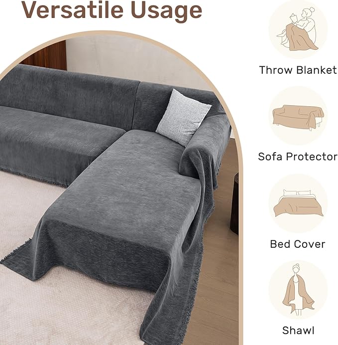 2 Pieces Sectional Couch Covers L Shaped Cover L Dark Gray | Thick Washable Fabric for L Shaped Sectional Sofa, Anti-Pet Hair, Stain & Wear Resistant, Easy Care & Installation