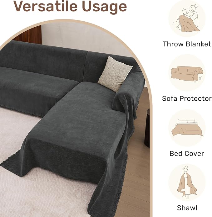 2 Pieces Sectional Couch Covers L Shaped Cover XXXL Charcoal Gray | Thick Washable Fabric for L Shaped Sectional Sofa, Anti-Pet Hair, Stain & Wear Resistant, Easy Care & Installation