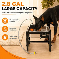 2.8 Gallon Elevated Large Dog Water Bowl, Automatic Dog Water Bowl Dispenser, 4 Adjustable Height Raised Dog Bowl Stand for Large Breed Relief Joint Pressure, Easy Clean for Indoor & Outdoor Uses