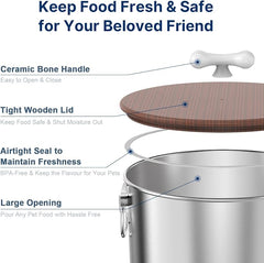 2 Pack 35 lb Stainless Steel Dog Food Storage Container Set with Wooden Lid | Metal Dog Food Storage Container for Dogs & Cats, Airtight Dog Food Container to Keep Food Fresh, Easy to Clean Dog Dood Bin