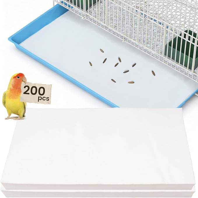 23.6x16.9in Bird Cage Liners - 200 Sheets Pre-cut Disposable Cage Tray Liners, High Absorbent Non-Woven Pads for Parrots, Cockatiels and Small Animals