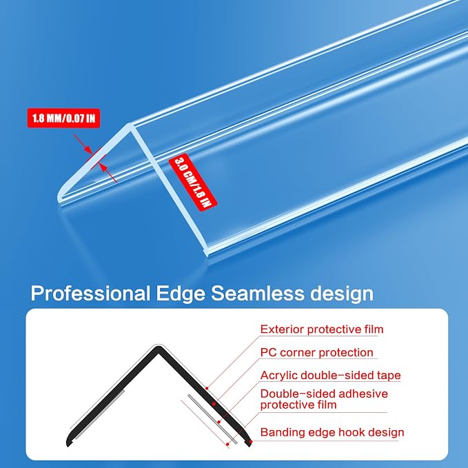 12PCS Clear Self-Adhesive Wall Corner Protectors .Corner Guards & Edge Protector for Wall Door Frame Cabinet Baseboard & Door, Table, Stair (35.4" X 1.18")