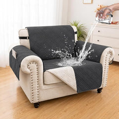 100% Waterproof Couch Cover for Dogs, Anti-Slip Washable Sofa Cover with Elastic Straps & Side Pockets, Durable Furniture Protector for Kids, Pets & Dogs (Armchair 23", Blackish Gray)