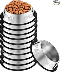 10 Pcs Stainless Steel Dog Bowl Pet Feeding Bowl with Rubber Base Non-Slip Pet Dishes Metal Dog Bowls Pet Food and Water Bowls for Small Medium Animals Kitten Rabbit (30 oz)