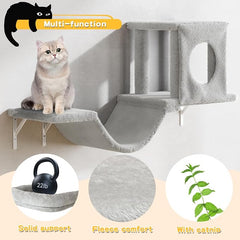 12-in-1 Cat Wall Shelves, Luxury Wall-Mounted Cat Climber Set | with Condos House, Scratching Post, Bridge Ladder, Indoor Space-Saving Furniture for Kittens .Gray