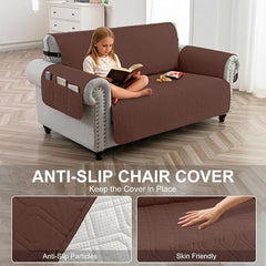 100% Waterproof Couch Cover,Straps&Pockets,pet Friendly,46" Coffee | Washable sofa cover, pet-friendly, scratch-resistant furniture protector, quilted sofa cover, reversible, non-slip backing.
