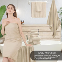 18 Piece Family Bath Towel Set Include 6 Bath Towels,6 Hand Towels and 6 Washcloths Soft Bathroom Towel with Hanging Loops,Highly Absorbent Quick Dry Towels Set for Bathroom,Hotel and Spa-Beige