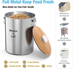 25 Lbs Large Stainless Steel Dog Food Storage Container with Lids Airtight to Keep Food Fresh, Metal Pet Food Bin Claw Handle Easy Clean & Use for Big Dog Multiple Pet, Long-Lasting Cat Food Storage
